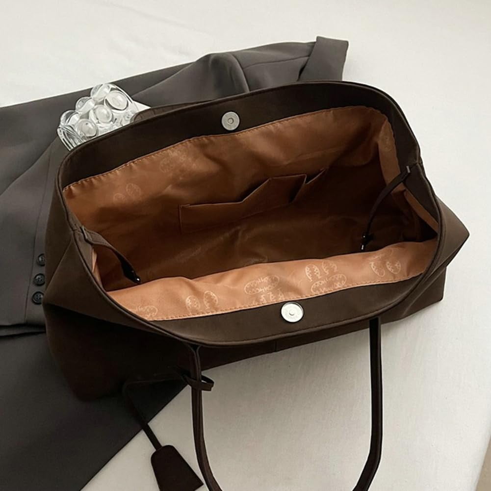 Trendy Suede Shoulder Bag for Women Casual Purse Large Tote Bag Handbag Top Handle Satchel Commuter Underarm Bags
