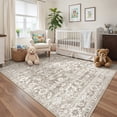 thumbnail image 2 of Roxstand 6x9 Area Rugs for Living Room, Stain Resistant Floral Vintage Washable Rugs, Non-Slip Thin Farmhouse Brown Rugs(6'x9', Brown), 2 of 11