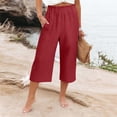 thumbnail image 2 of iHPH7 Womens Cotton Cropped Pants Loose Capri Gauze Pants Elastic Waist Trousers Linen Blend Lightweight Capris for Women Cotton Pants for Women Palazzo Capris for Women (S-XXL), 2 of 7