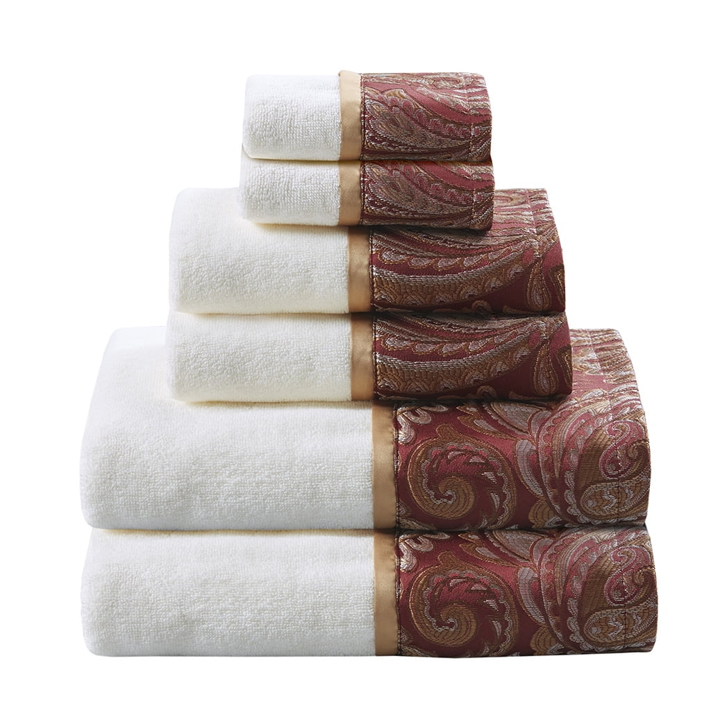 Madison Park Burgundy Bathroom Towel Set, Cotton 6-Piece Towels Set, Highly Absorbent, Super Soft Jacquard Bath Towels, Hand Towels, Fingertip Towels