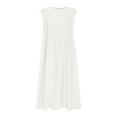 thumbnail image 5 of lcziwo Summer Dresses for Women Cotton Linen Striped Print Sleeveless Round Neck Long Dress Loose Casual Holiday Ruffle Dress White XL, 5 of 10