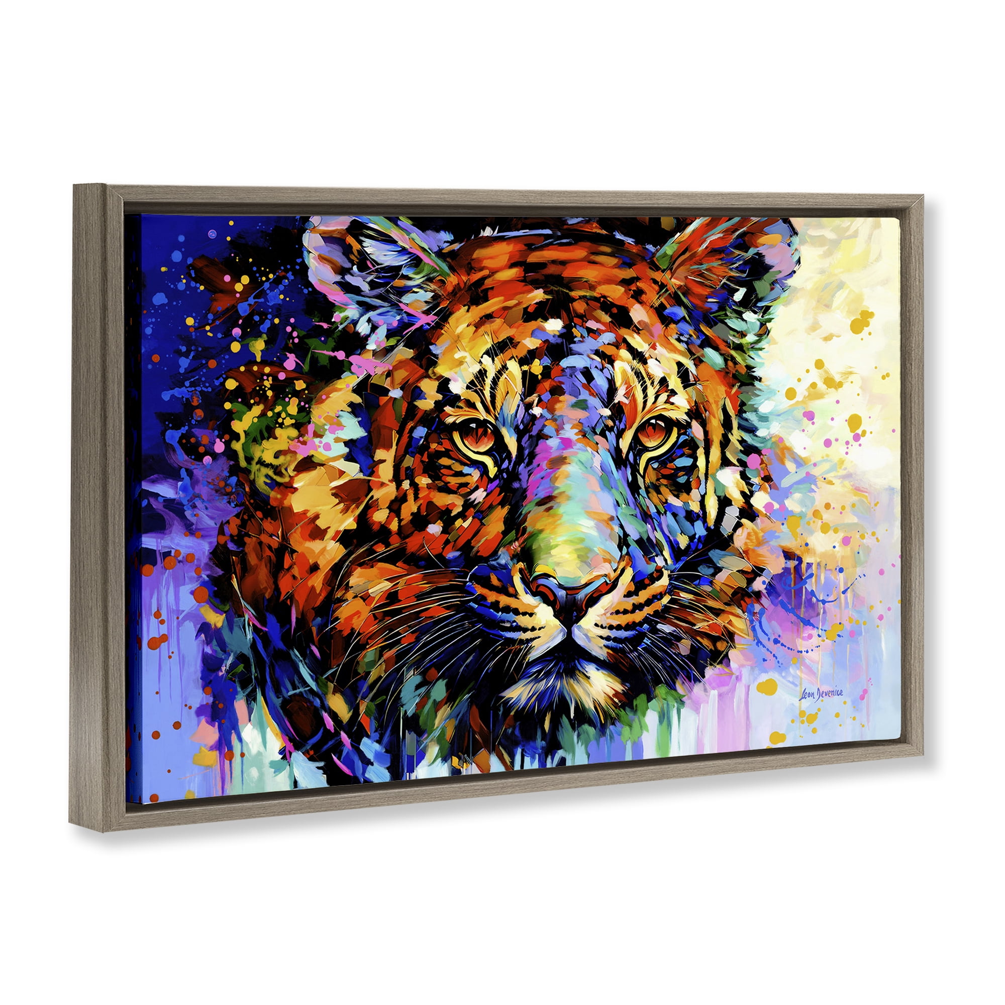 Stupell Industries Tiger's Wild Wonder Animals & Insects Painting Brown Floater Framed Canvas Art Print Wall Art, 31 x 21