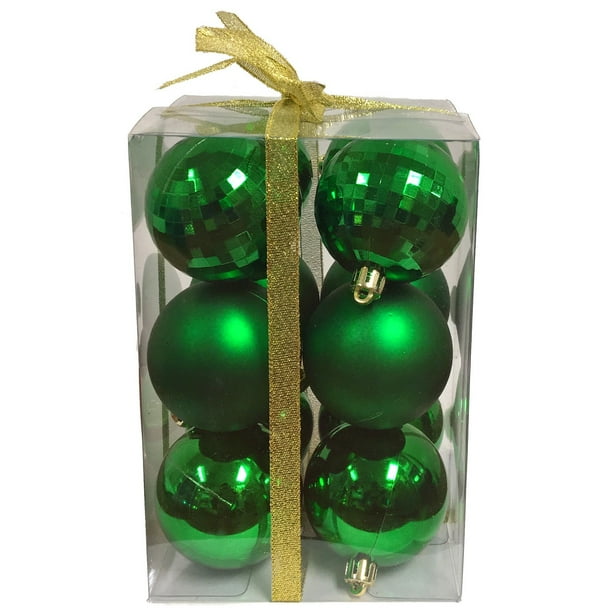 Green Shatterproof Luxury Balls Christmas Tree Ornaments 2.4 Inch Set