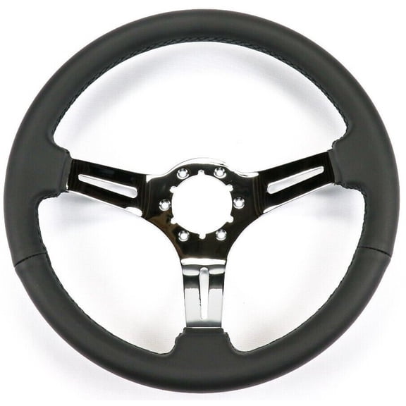 1968-1982 Corvette Steering Wheel Black Leather Three Chrome Spokes 14 in C3 NEW