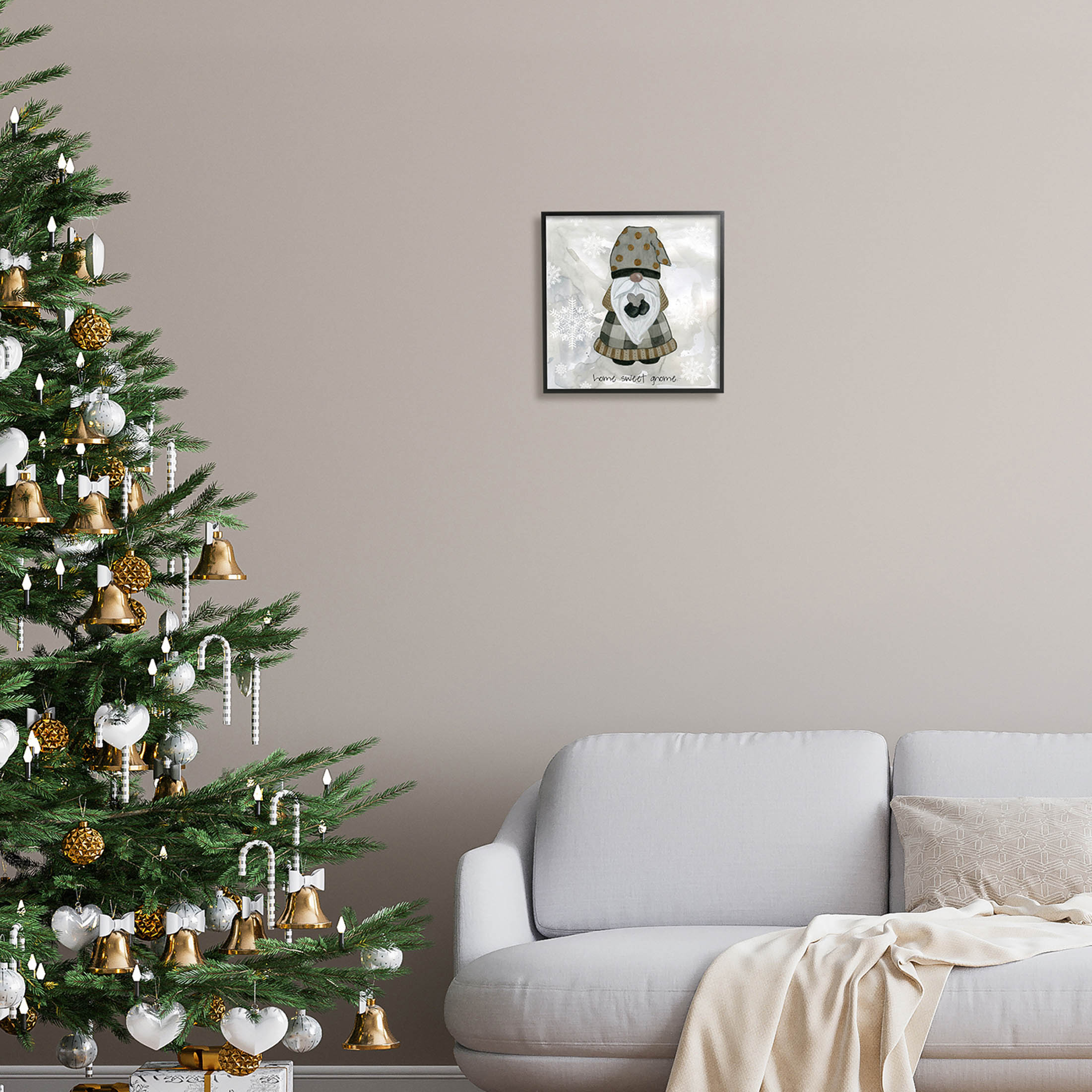 Stupell Industries Home Sweet Gnome Winter Snowflakes Graphic Art Black Framed Art Print Wall Art, Design by Livi Finn