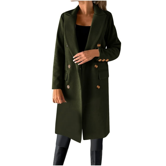 LOVZFMLL Jackets for Women's Fashionable Solid Color Lapel Double Button Woolen Coat Jacket