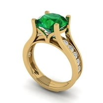 Clara Pucci 14K Yellow Gold 3.39 Simulated Emerald Engraveable Engagement Ring   Wedding Band Set