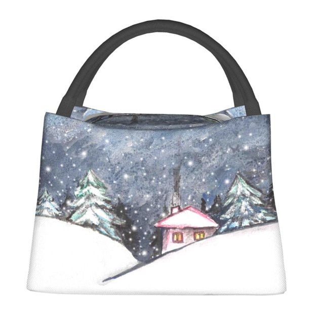 Vsdgher Watercolor Winter Landscape For Christmas Print Insulated Bags, Insulated Cooler Bag Totes for Hot or Cold Food Bring or Delivery