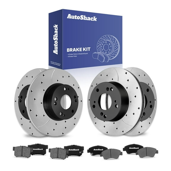 AutoShack Front Vented & Rear Solid Drilled & Slotted E-Coated Brake Rotors   Ceramic Pads 12-PC Brake Kit Replacement for 2009-2011 Honda Civic ShadowGuard