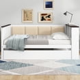 thumbnail image 2 of Euroco Full Size Daybed with Storage Desk Shelves and USB Ports, Wood Bed with Trundle and Upholstered Backrest, White, 2 of 12