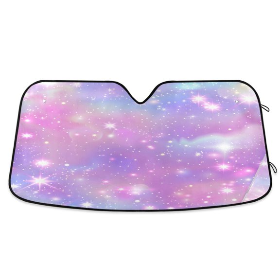 Pink Sky with Stars Car Windshield Sun Shade Foldable Car Front Window Visor Heat and UV Protection 53x23.5