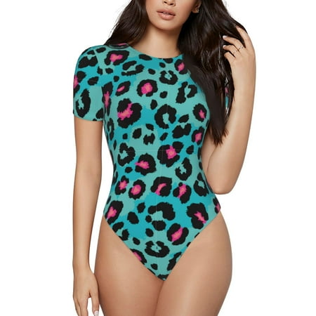 Gaeub Leopard 1 Print Women s Short Sleeve One Piece Swimsuit Sexy High-Waisted Bodysuit Bathing Suit for Swimming  Beach  Sports-XX-Large