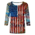 thumbnail image 4 of Hauts d'Été pour Femmes 2023 Mode Féminine Manches Courtes Col Rond Rétro Imprimé Ample Blouse Manches Trois-Quarts Bohème Grande Taille T-Shirt pour Femmes, 4 of 4