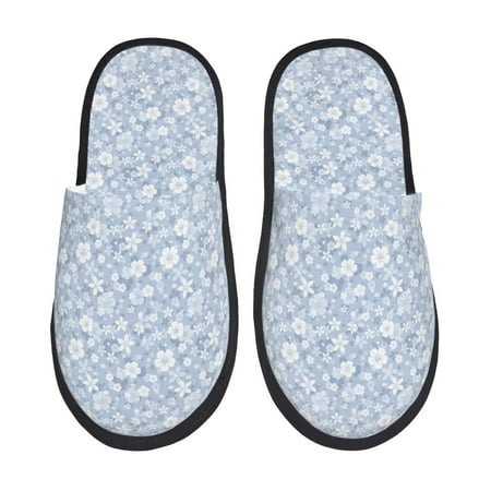 Balery Gray White Floral Slient Indoor Furry Fleece Comfort House Shoes Soft Non-Slip Home Shoes Cotton slippers House Slippers-- Medium
