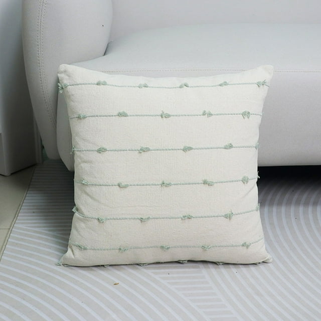 Polyester Pillowcase, Striped Design, Splicing Wide Side, Soft Texture, for Sofa Cushions, Living Room Decor, Decorative Pattern, Home Furnishing Accessory,YISHFHP,Mint Green