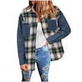 thumbnail image 1 of Veste en Jean à Carreaux pour Femmes, Manches Longues, Blouse Décontractée, Col Rabattu, Coupe Ample pour Automne Hiver Printemps, Mode Quotidienne, Extérieur, 1 of 5