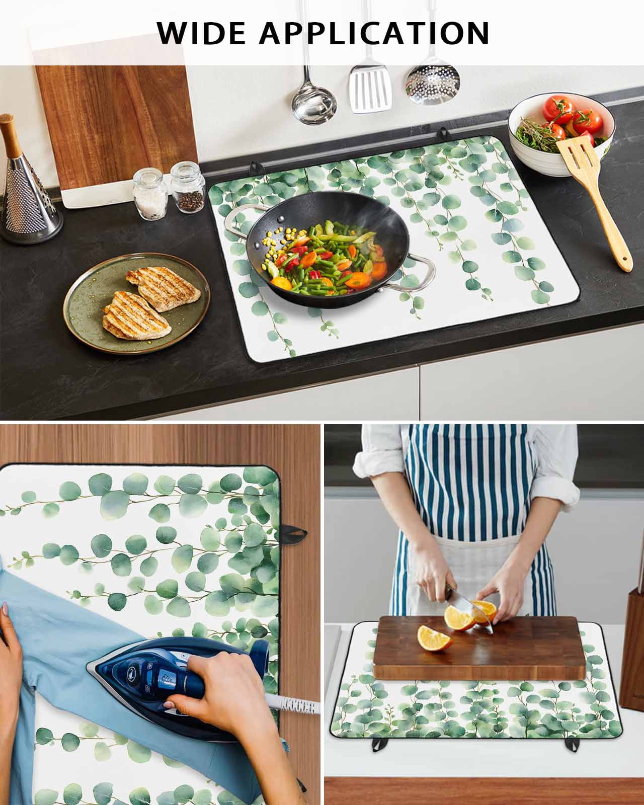 nqOlkjepod Large Induction Cooktop Protector Mat 24"x21", Spring Eucalyptus Leaf Stove Top Covers for Electric Stove, Simple Botanical Branches Vines Stove Burner Cover Mats, Glass Top Stove Cover