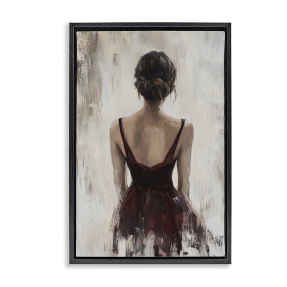 Stupell Industries Transitional Portrait of Woman in Burgundy Black Floating Frame Canvas Art, 17 x 25, by Petals Prints Design