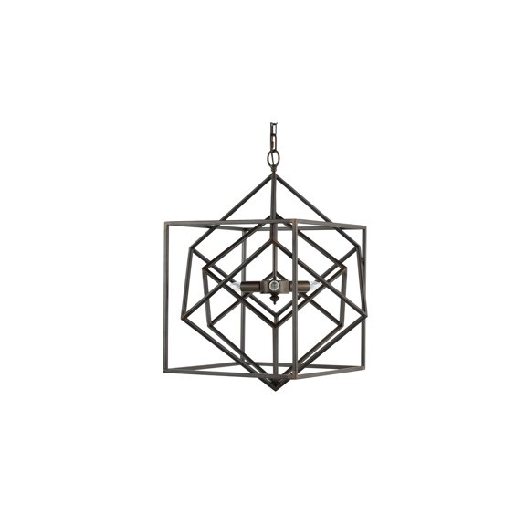 19 Inch 2 Light Chandelier, Geometric Pattern, Iron Frame, Retro, Black, Saltoro Sherpi
