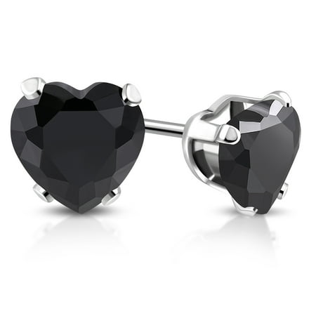Purple Titanium Earrings - Stainless Steel Black CZ Love Heart Stud Earrings