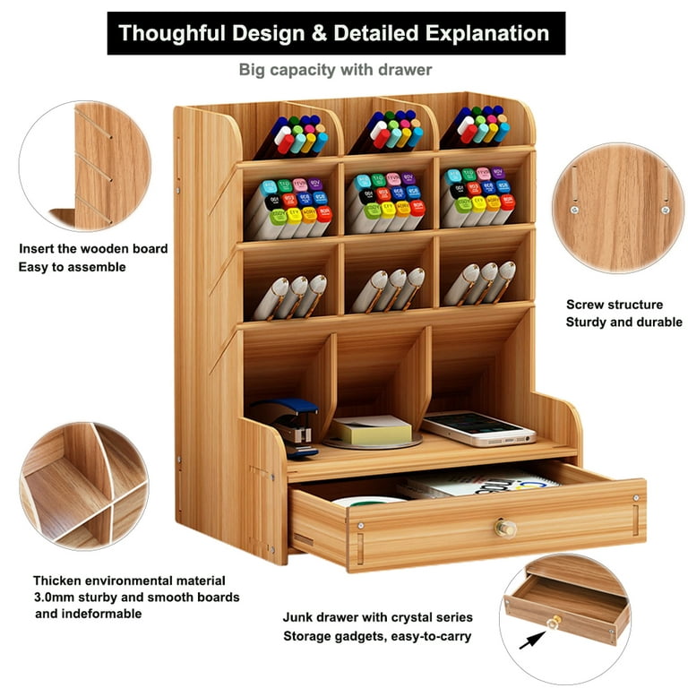 Desk Organizer, Office Desk Accessories, Desk Decor, Pen Holder, Wooden Pen  Holder, Wood Desk Organizer 