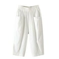 thumbnail image 3 of IDALL Capri Pants for Women Linen Pants Women Cotton And Linen Cropped Pants Loose Large Size Elastic Waist Small Feet Harem Pants Versatile Pants Lounge Pants Women Baggy Pants White L, 3 of 7