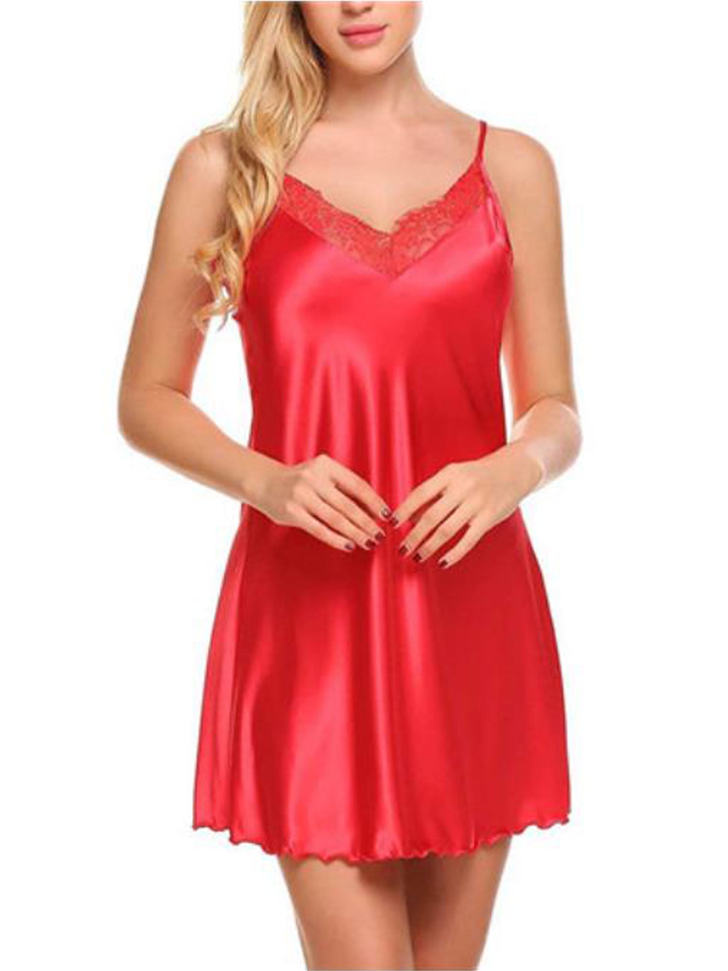 FOCUSNORM - FOCUSNORM Women Sleepwear Satin Nightgown Mini Slip Chemise