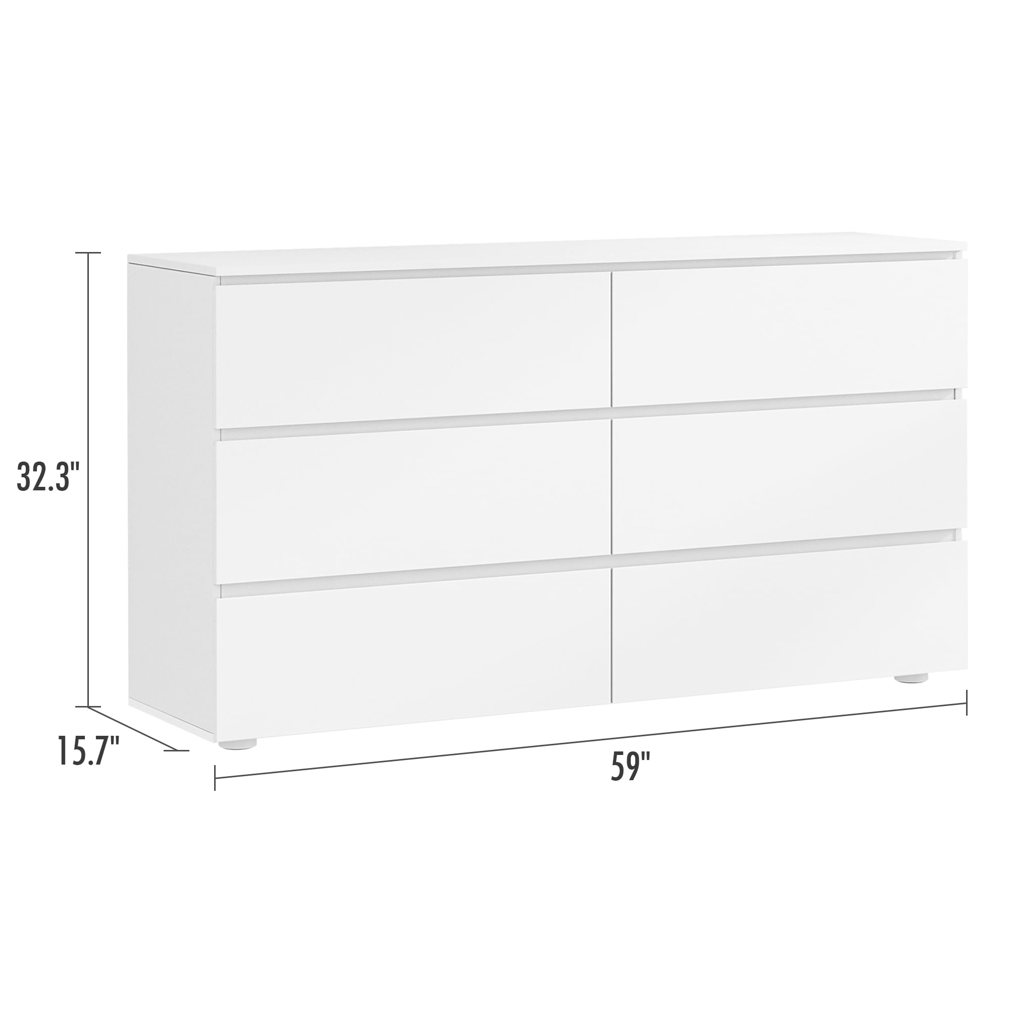 MONSLIPA 6 Drawer Dresser for Bedroom, Storage Organizer Chest of Drawers for Living Room Hallway Entryway, White
