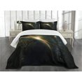 thumbnail image 3 of Ambesonne Galaxy Quilted Bedspread Set 3 Pcs, Sun Rising Above Earth, Queen Size, Black, 3 of 5