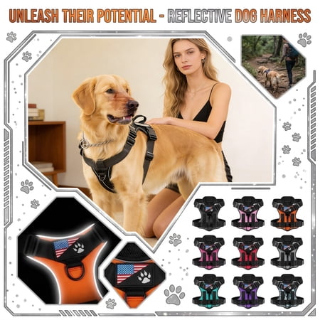 No Pull Dog Harness for Large Dogs Adjustable Reflective Dog Harness with for Night Walking Heavy Duty Dog Vest for Medium and Large Dogs Outdoor Training
