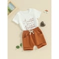 thumbnail image 3 of Suealasg 2Pcs Kids Baby Girl Clothes Letter Print Crew Neck Short Sleeve T-Shirts Tops and Shorts Set 6M 1T 2T 3T Toddler Girls Summer Outfit, 3 of 9