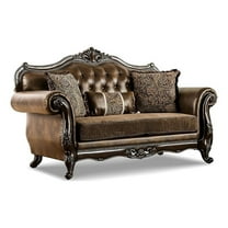 Furniture of America Innes Faux Leather Tufted Loveseat in Dark Cherry and Brown