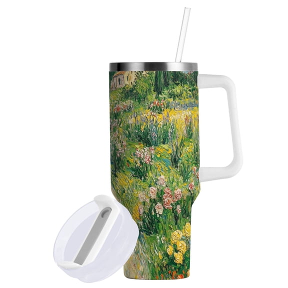 Yayeee 40oz Double-Wall Insulated Stainless Steel Tumbler with Handle Bottle, Art Garden Scene