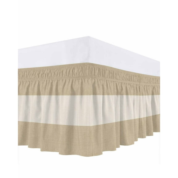 Country Retro Bed Skirt King Size 18" Drop Vintage Linen Texture Ruffled Wrap Around Bed Skirts Adjustable Elastic Bedskirt Dust Ruffle for King Size Bed