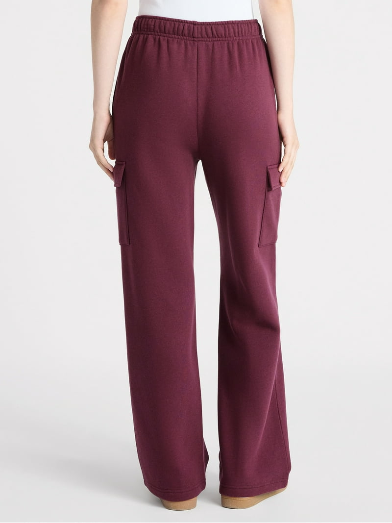 No Boundaries Fleece Cargo Wide-Leg Pants, 30'' Inseam, Women's
