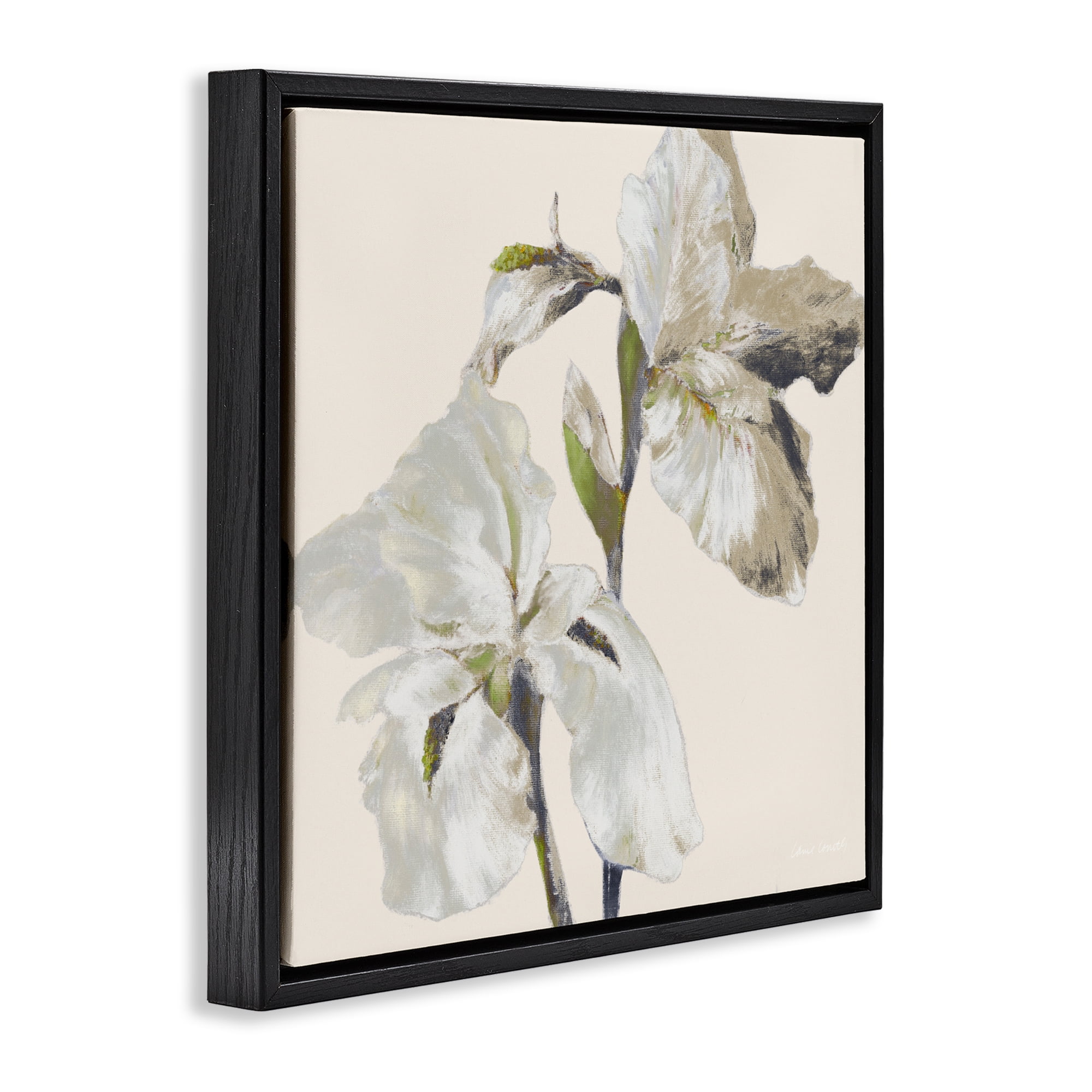 Stupell Industries Irises Soft Beige Black Framed Floater Canvas Wall Art, design by Lanie Loreth