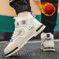 thumbnail image 5 of Men's High-Top Winter Sneakers - Warm Fleece Lined, Non-Slip Durable PU & EVA Sole, Beige with Blue Accents, Casual Snow Boots for Casual Attire, Winter Boots, 5 of 9