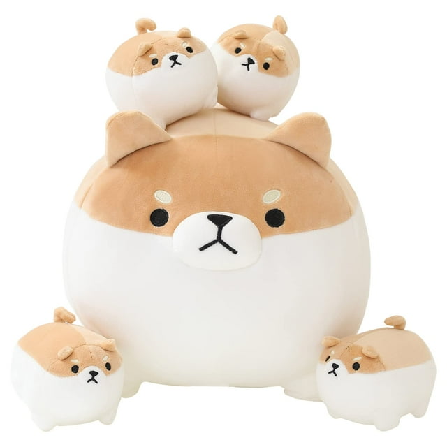 Peluche SQEQE Shiba Inu de peluche con 4 bebés Shiba Inu