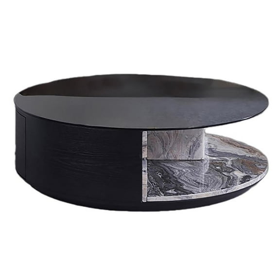 Pemberly Row Modern Faux Marble & Wood Coffee Table in Black/White