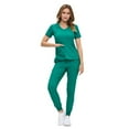 thumbnail image 2 of ACTIVE UNIFORMS Women’s Ultra-Soft Luxe Stretch Jogger Scrub Set V-Neck Top & Jogger Pants with Pockets - Regular & Petite Size (True Hunter Green, Medium-Petite), 2 of 4