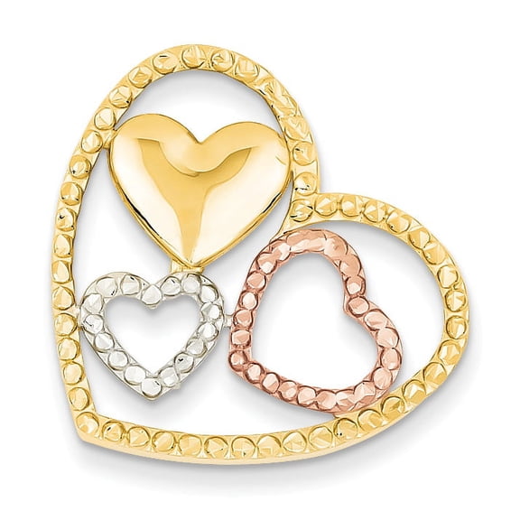 Finest Gold 14K Two-Tone Yellow & Rose Gold with Rhodium Heart Chain Slide Pendant