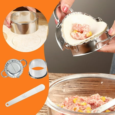 

iMESTOU Spoons Kitchen supplies Under 10 Medium Dumpling Mold + Round Peeler + Stuffing Spoon Stainless Steel Dumpling Mold Set 3-piece Set