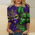 thumbnail image 1 of Xuyuer Carnival Style Print T-Shirt - Women's Fashion Loose Round Neck 3/4 Sleeve Top for Daily Wear, Festival Themed Outfits, Playful Seasonal Style & Streetwear Statement Piece, 1 of 5