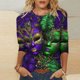 thumbnail image 1 of Xuyuer Carnival Style Print T-Shirt - Women's Fashion Loose Round Neck 3/4 Sleeve Top for Daily Wear, Festival Themed Outfits, Playful Seasonal Style & Streetwear Statement Piece, 1 of 5
