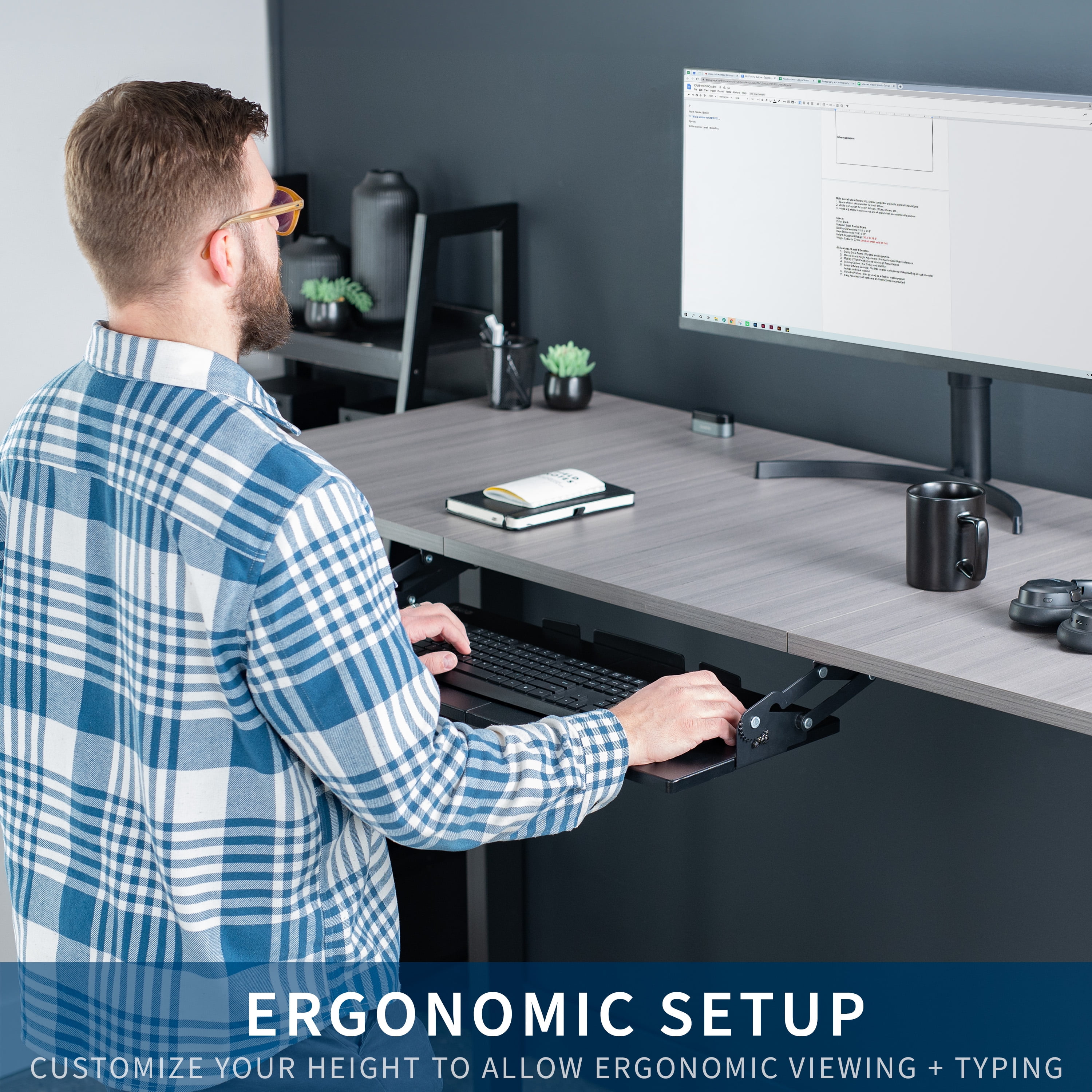 VIVO Black Extra Sturdy Under Desk Keyboard Tray with Swinging Height Adjustment
