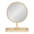 thumbnail image 3 of Kate and Laurel Travis Modern Tabletop Mirror, 17 x 21, Natural Poplar. Decorative Freestanding Wood Mirror with Round Surface and Open Capsule Shaped Tray Base, 3 of 9