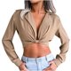 thumbnail image 1 of Moda mujer Casual manga larga traje Color sólido anudado camisa ombligo Tops Fridja  czfsfas462, 1 of 6