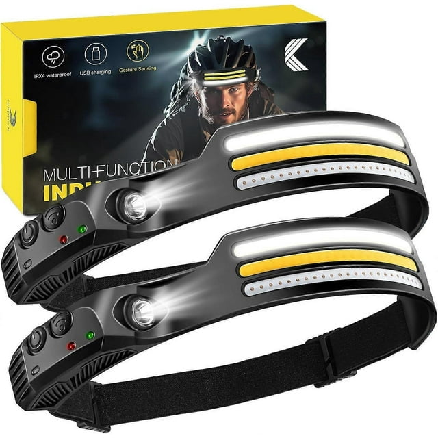 2 Pack Headlamp Rechargeable Super Bright LED Headlamp with Sensor Control Headlight 10 Light Modes IPX4 Waterproof Adjustable Strap Lightweight Suita