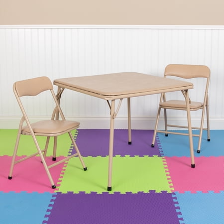 Flash Furniture Kids Tan 3 Piece Folding Table and Chair Set