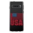 thumbnail image 1 of DistinctInk Clear Shockproof Hybrid Case for Samsung Galaxy S10+ PLUS (6.4" Screen) - TPU Bumper Acrylic Back Tempered Glass Screen Protector - USA Flag Banner Red White & Blue, 1 of 2